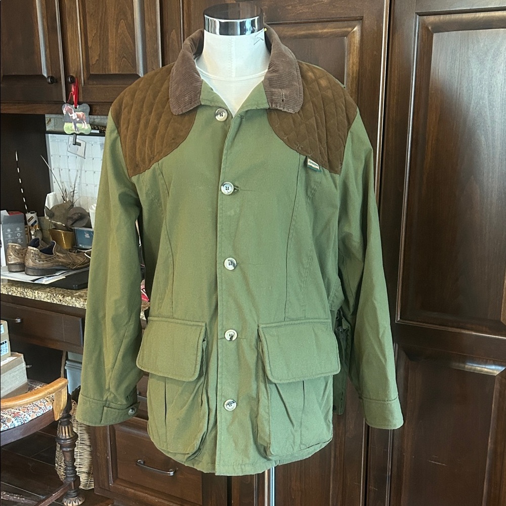 Men's Remington Sz L Green Quilted Hunting Jacket w Game Bag Pocket GUC